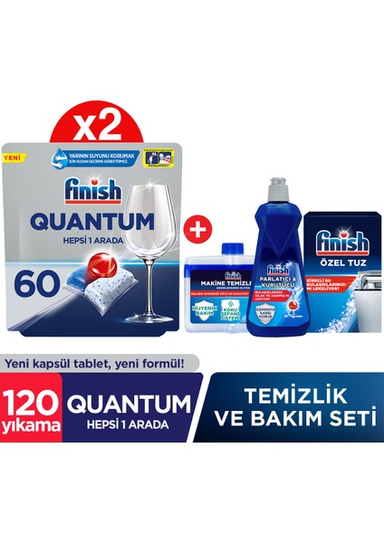 Quantum 120 Kapsül Bulaşık Makinesi Deterjanı Tableti (60x2) + Temizlik ve Bakım Seti