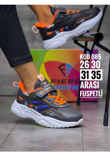Çocuk Bantlı Fuspetli Faylon Taban Spor Ayakkabı-Füme