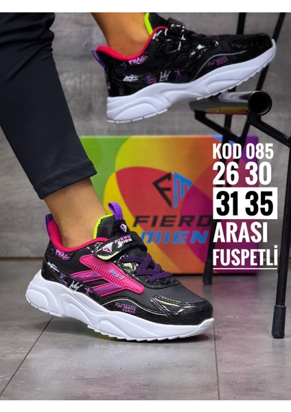 Çocuk Bantlı Fuspetli Faylon Taban Spor Ayakkabı-Siyah-Fuji