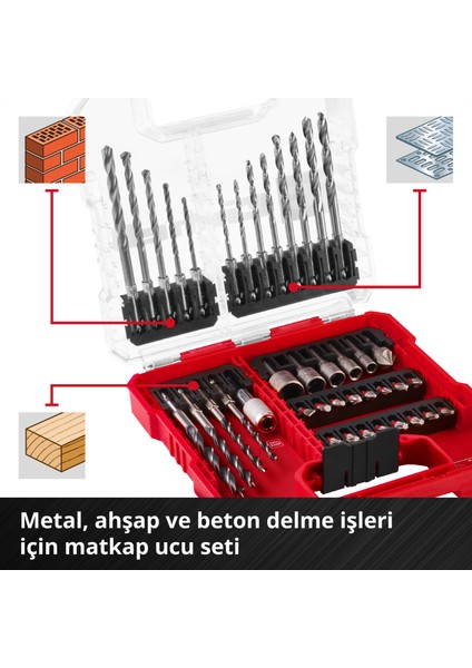 L-CASE 40 parçalı uç ve matkap seti (25 mm uçlar, hızlı değiştirilebilir uç tutucu, lokma anahtar, havşa, metal, beton ve ahşap matkap uçları, saklama kutusu dahil)