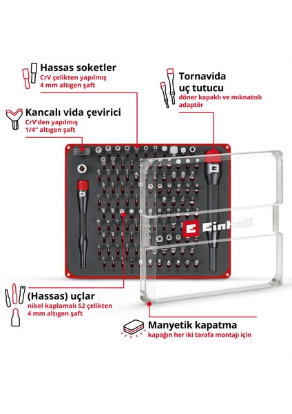 114 Parçalı hassas ve elektronik onarım seti (hassas uçlar, kanca ucu, hassas soketler, tornavida uç tutucu, saklama kutusu dahil, uzatma adaptörü ile)