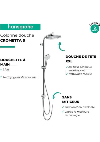 Crometta S Duş Kolonu 240 1 Jet, Ecosmart, 9 Lt/dk, Reno - HNG27270000