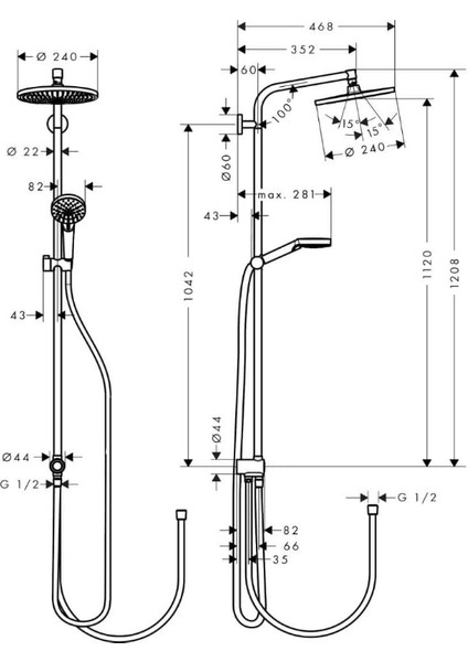 Crometta S Duş Kolonu 240 1 Jet, Ecosmart, 9 Lt/dk, Reno - HNG27270000