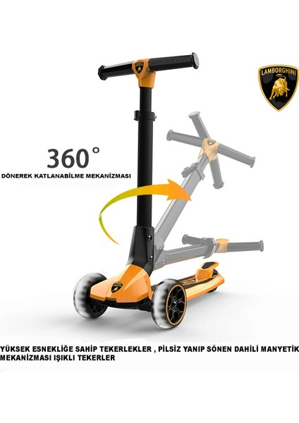 L1 Luxury Katlanabilir 3 Tekerlekli Işıklı Çocuk Scooter