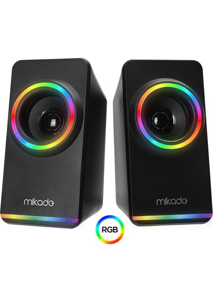 MD-182 2.0 Siyah Full Rgb LED Işıklı Multimedia Speaker USB Gaming Oyuncu Speaker Hoparlör