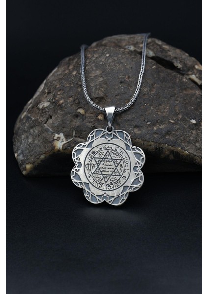 Gümüş Hz. Süleyman Mührü ve Allah Yazılı Çift Taraflı Kolye Zincir 925 Ayar Gümüş 900549 modelleri