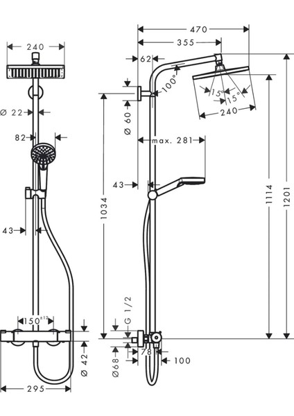 Crometta E 240 Termostatik Banyo Bataryalı Duş Kolonu 27281000