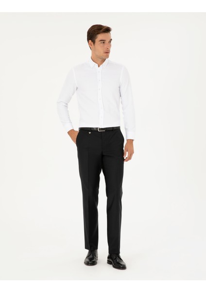 Pierre Cardin Erkek Siyah Slim Fit Yün Karışımlı Kumaş Pantolon 50297474-VR046