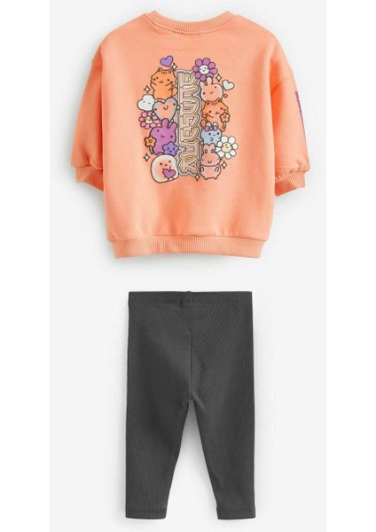 Kız Çocuk Karakter Baskılı Sweatshirt Ve Tayt Takım - Turuncu modelleri