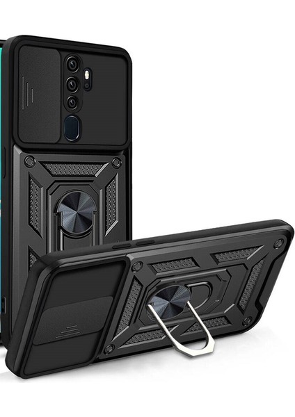 Oppo A5 2020 Kılıf Kamera Korumalı Sürgülü Yüzüklü Armor Zırhlı Standlı Kapak