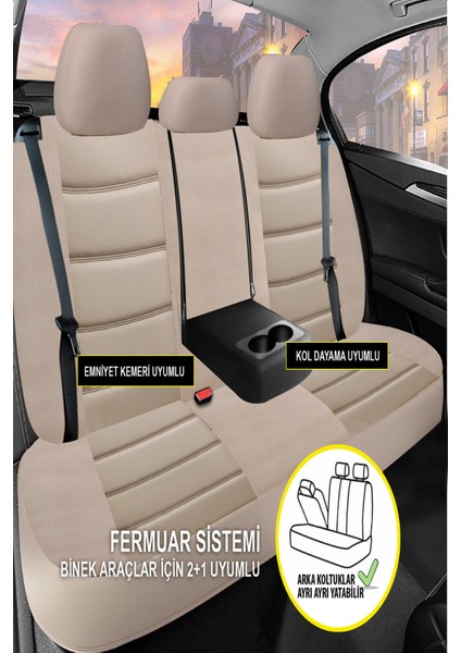 Mitsubishi Colt Uyumlu Koltuk Kılıfı Chaotic Serisi - Bej