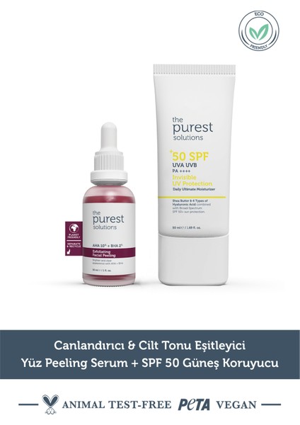 Canlandırıcı Cilt Tonu Eşitleyici Yüz Peeling Serum + Spf+50 Güneş Koruyucu TPS131