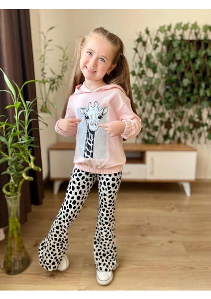 Kabartma Zürafa Baskı Kız Çocuk 2Li Takım - Açık Pembe