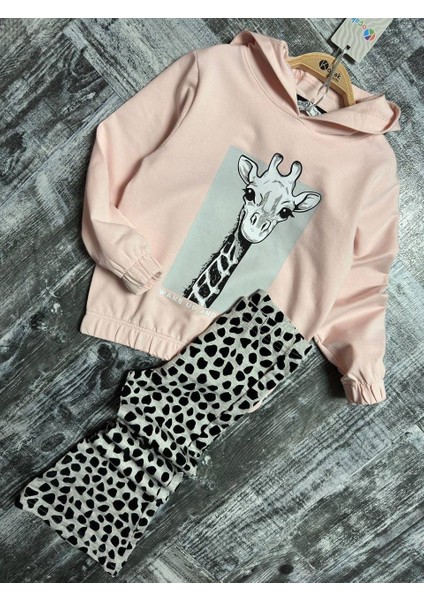 Kabartma Zürafa Baskı Kız Çocuk 2Li Takım - Açık Pembe modelleri