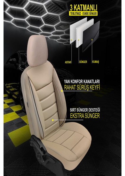 Renault R9 Uyumlu Koltuk Kılıfı Chaotic Serisi - Bej fırsatları