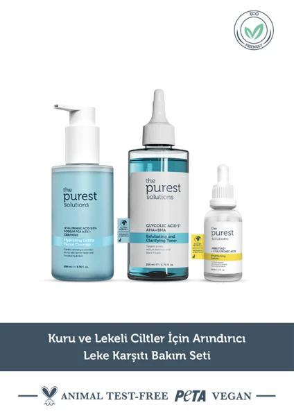 The Purest Solutions Kuru ve Lekeli Ciltler Için Arındırıcı Leke Karşıtı Bakım Seti