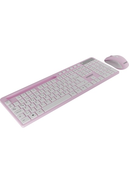 KM-730 Pembe/beyaz Kablosuz Q Multimedia Klavye + Mouse Set