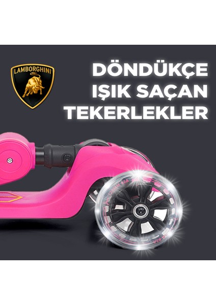 Lisanslı L5 Katlanabilir Işıklı 3 Tekerlekli Çocuk Scooter Pembe