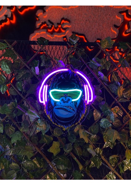 'Goril' Işıklı Ve Uv Baskılı Neon Led Dekoratif Duvar Tabelası (34x40cm)