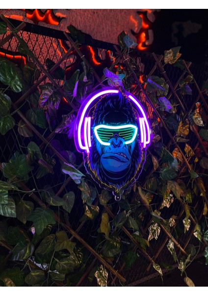 'Goril' Işıklı Ve Uv Baskılı Neon Led Dekoratif Duvar Tabelası (34x40cm)