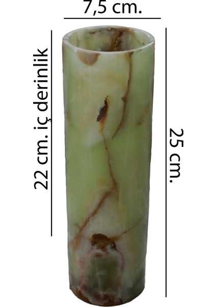 Taru Pasaj Oniks Taşından Silindir Vazo - 25 Cm Şık Dekoratif Parça