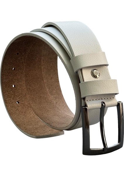 Beyaz Deri Damar Desenli 4 Cm.lik Spor Kemer - 416-DÜZ