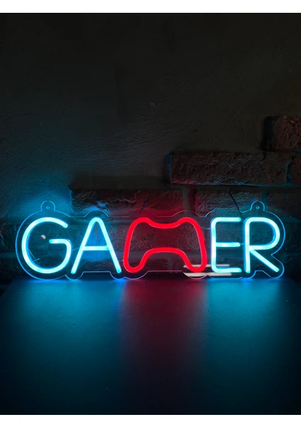 'Gamer' Işıklı Neon Led Dekoratif Duvar Yazısı Tabelası (48x12cm)