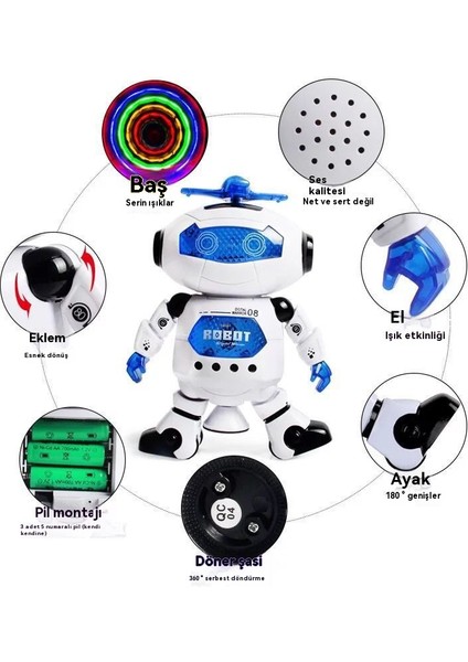 Uzay Dans Robotu Akıllı Rotasyon Güçlü Rüzgar Dansçısı Elektrikli Işık Şarkı Söyleyen ve Dans Eden Çelik Robot (Yurt Dışından)