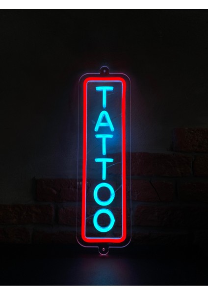 'Tattoo' Işıklı Neon Led Dekoratif Duvar Yazısı Tabelası (12x40cm)