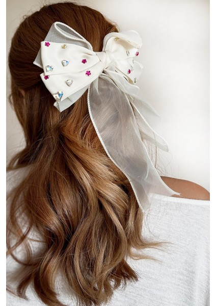 Loretta Tül ve Kristal Taş Detaylı Lüks Saten Fiyonk Toka modelleri