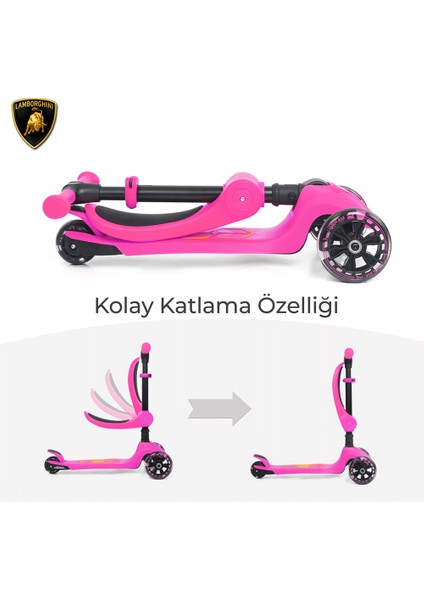 Lisanslı L5 2in1 Katlanabilir Oturaklı Işıklı 3 Tekerlekli Çocuk Scooter Pembe fırsatları