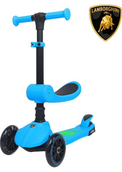 Lisanslı L5 2in1 Katlanabilir Oturaklı Işıklı 3 Tekerlekli Çocuk Scooter Mavi