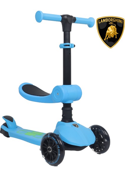 Lisanslı L5 2in1 Katlanabilir Oturaklı Işıklı 3 Tekerlekli Çocuk Scooter Mavi