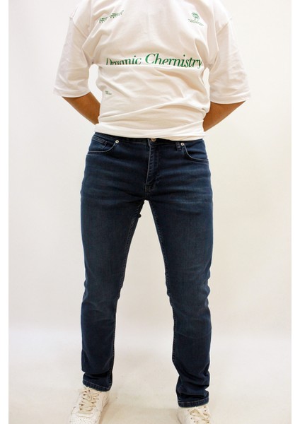 Panama 748-01 Blue Haki Erkek Likralı Dar Kesim Kot Pantolon Mavi