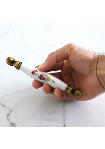 Porselen Antik Sarı 128 mm Mobilya Mutfak Kulp Çekmece Dolap Kulplar Kulpu Kulbu