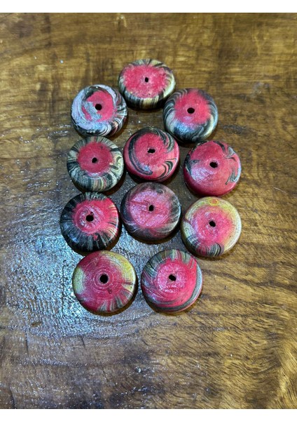 11 Adet Bambu Yuvarlak Delikli Renkli Boncuk Takı Aksesuarı 2 cm