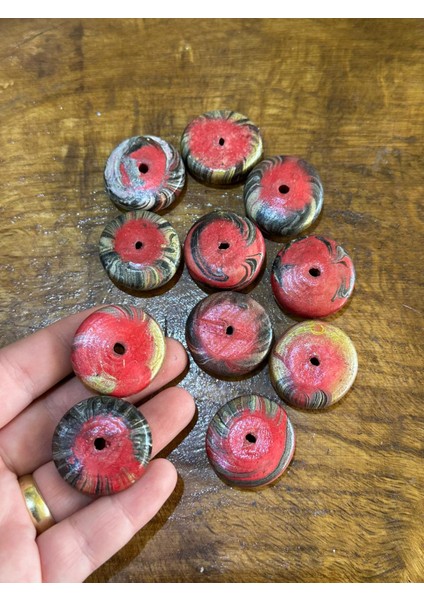 11 Adet Bambu Yuvarlak Delikli Renkli Boncuk Takı Aksesuarı 2 cm modelleri