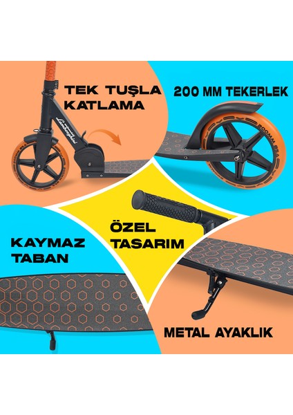 Lisanslı L6-200 Katlanabilir Metal Ayaklık Kaymaz Taban 2 Tekerlekli 8+ Yaş Çocuk Scooter