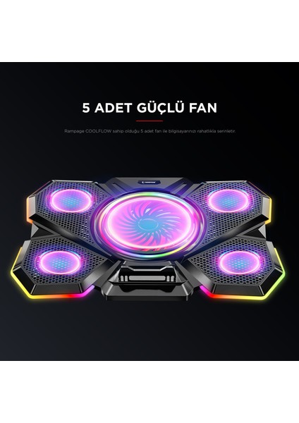 S47 Coolflow 5 Adet Kırmızı LED Fan 1 USB 7 Farklı Kademe Ayarı 10 17.3 Notebook Soğutucu Stand