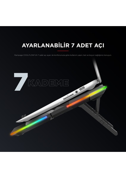 S47 Coolflow 5 Adet Kırmızı LED Fan 1 USB 7 Farklı Kademe Ayarı 10 17.3 Notebook Soğutucu Stand