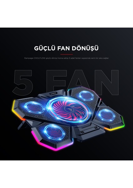 S47 Coolflow 5 Adet Kırmızı LED Fan 1 USB 7 Farklı Kademe Ayarı 10 17.3 Notebook Soğutucu Stand