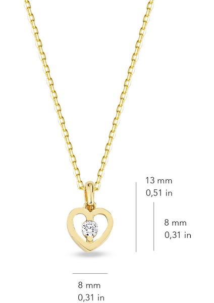 14 Ayar Altın Tek Taşlı Kalp Kolye 1,7 gr fiyatları