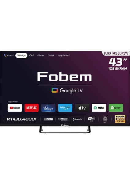 MT43EG4000F 43" 109 Ekran Uydu Alıcılı Full HD Smart Google LED TV