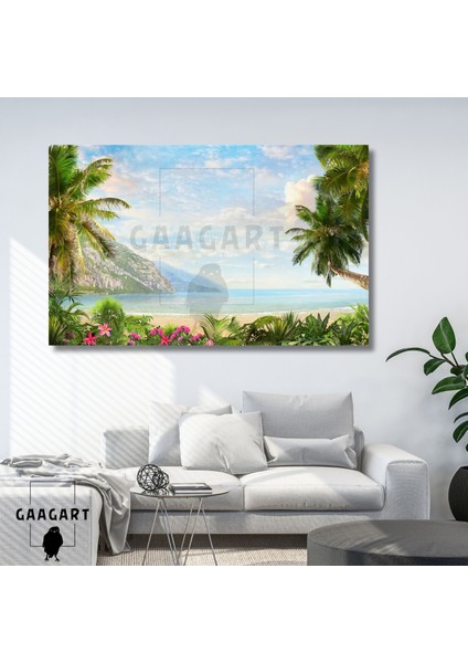 Tekli Yatay Kanvas Duvar Tablosu Çiçekli Kum Plaj Ve Doğa