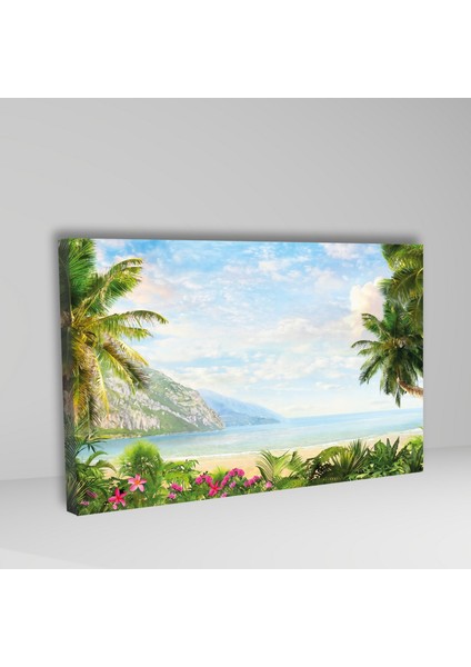 Tekli Yatay Kanvas Duvar Tablosu Çiçekli Kum Plaj Ve Doğa fiyatları