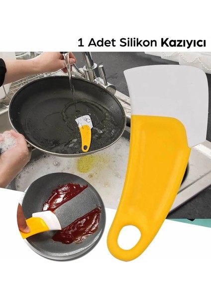 2 Adet Silikon Tava Kazıyıcı Spatula | Yapışmaz Kauçuk Temizleme Spatulası