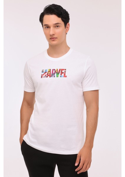 ml Marvel 11LSN1014 4fx Kırık Beyaz Erkek Kısa Kol T-Shirt