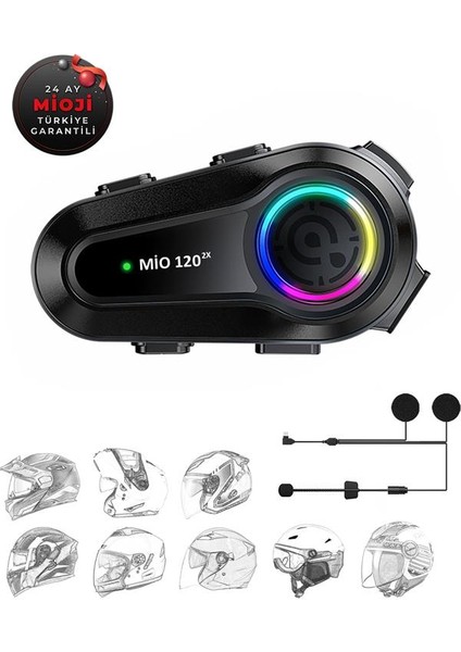 Mio 120 2x Rgb 1000MAH Ipx6 1500M 2 Kişilik Kask Intercom Motosiklet Bluetooth Kulaklık - Siyah fırsatları