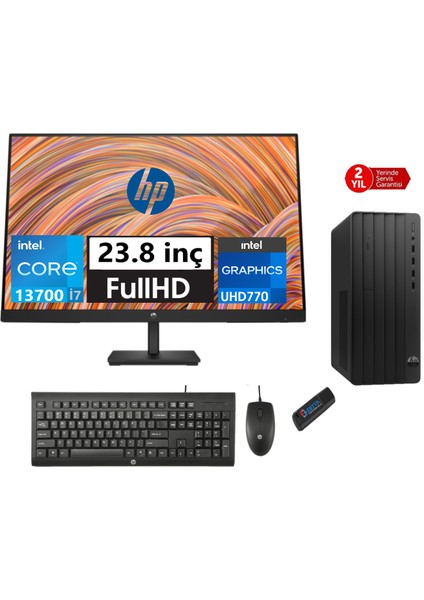 290 Pro G9 Intel Core I7 13700 16GB 512GB SSD 23.8 Monitör Freedos Masaüstü Blgisayar 4624A8ET07+ZETTAUSBBELLEK