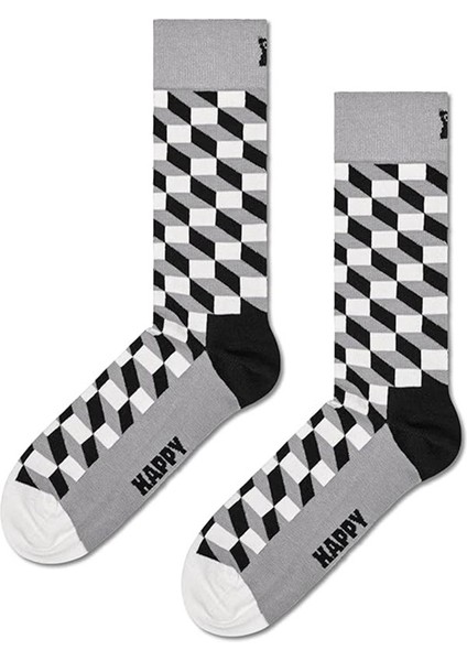 Özel Seri Bay Kadın Uniseks Black & White Optik Kare Desenli Çorap 36-40 Beden
